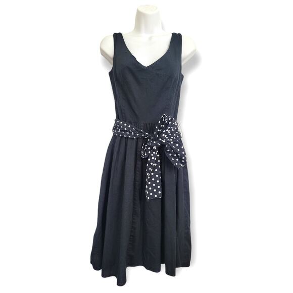 Lucky 13 Black Sleeveless Midi Dress With Polka Dot Belt Size SMALL - Picture 1 of 6